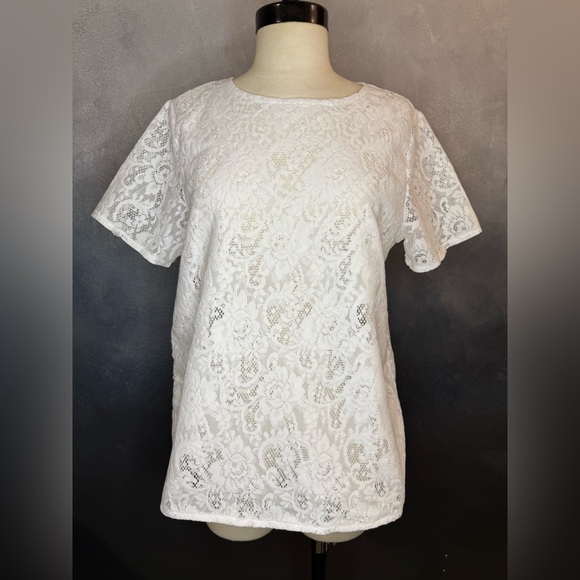 Fashion Forms White Lace Short Sleeve Top - Picture 1 of 6